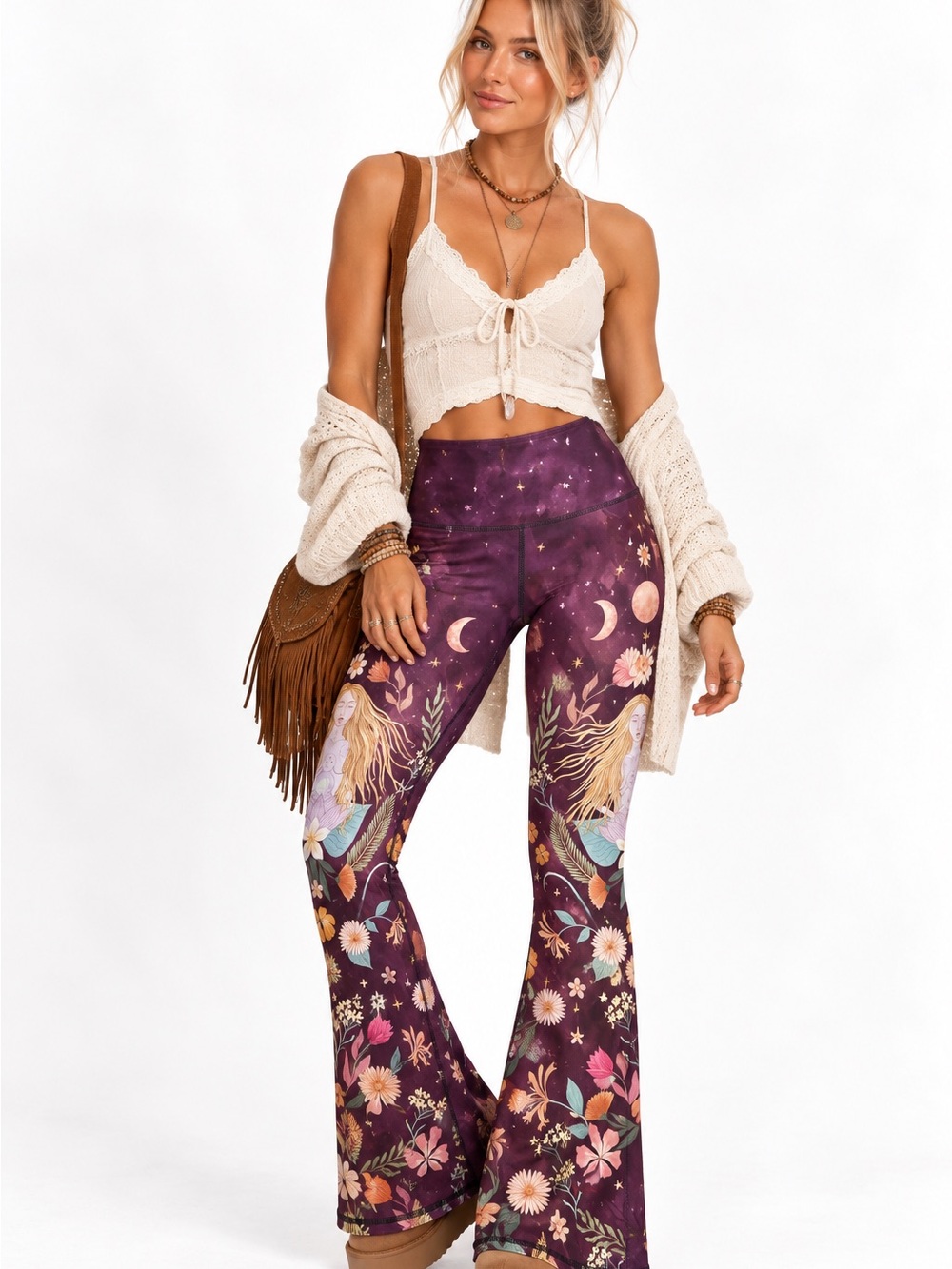 Yoga Democracy Purple Floral Moon & Mermaid Leggings